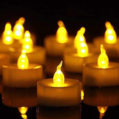 YONGHAOYANG Bougies chauffe-plat LED-Lot de 50(CR2032 Incluses)Flamme Réaliste & Vacillante 100+ Heures d'Autonomie Sécurité Sans Feu Pour Décoration Halloween,Noël,Fêtes-Jaune [Classe énergétique A]