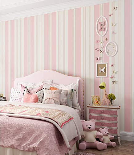 qunxun Vliestapeten Im Mediterranen Stil Für Wohnzimmer Schlafzimmer Kinder Tapeten Streifen Rosa Kinder Tapetenrolle10m*0.53m