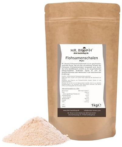 1kg Flohsamenschalen Mehl gemahlen Pulver, vegan, 99% Reinheit