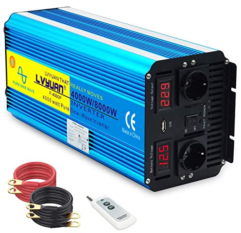 Yinleader 4000W /8000W Inverter 12v 220v/230v Onda Sinusoidale Pura Convertitore di Tensione Trasformatore Con 2 Prese EU e Una USB, Telecomando Senza Fili 2 LED