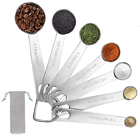 18/8 Messlöffel-Set – Set mit 7 Edelstahl-Messlöffeln, Teelöffel, Esslöffel-Set zum Messen von trockenen und flüssigen Zutaten PUWWOT,