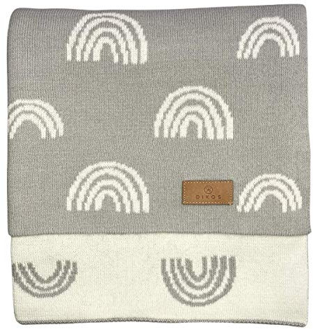Babydecke Regenbögen grau –100% GOTS zertifizierte Bio-Baumwolle – Strickdecke weiche Neugeborenen Decke Baby Mädchen/Junge Kuscheldecke Erstausstattung Geschenk zur Geburt