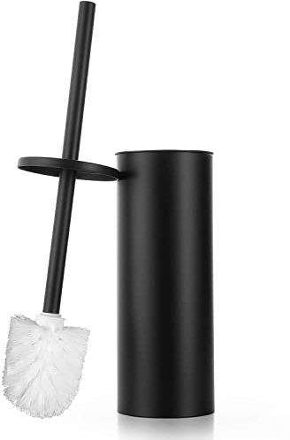 Hoomtaook Scopino per WC Spazzola per Toilette con Supporto Spazzola per Toilette in Acciaio Inossidabile in Piedi con Una Testa di Ricambio Extra, Nero
