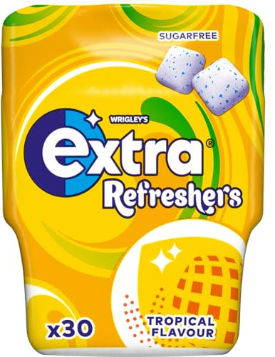 Wrigley's Extra Refreshers Sugarfree Chewing Gum, Tropical Flavour Bottle, 1 x 30 Pack
