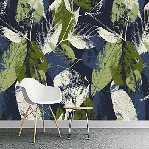 Papier peint 3D abstrait rétro aquarelle feuille verte pour salon, canapé, chambre à coucher, décoration d'intérieur - 400 x 280 cm