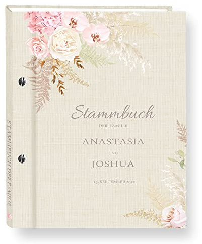 Stammbuch der Familie personalisiert Fanon beige A5 ca. 18 x 23 cm Familienstammbuch Stammbücher Handarbeit Vintage