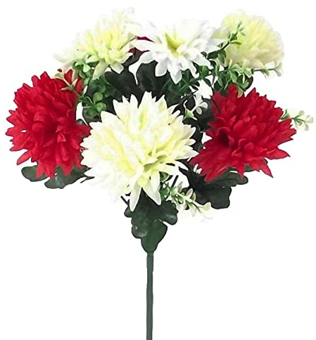 Widdle Gifts Artificial Silk Chrysanthemum Mix Flowers for Wedding Valentines Memorial Graveside - Red/Cream