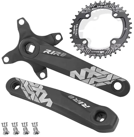 splumzer Mountainbike 170 mm Quadratische Kurbelgarnitur mit 104 BCD 32/34/36/38T Kettenblatt, Aluminiumlegierung MTB Kurbel Schmal Breit CNC Runde Kettenblattschrauben (38T)