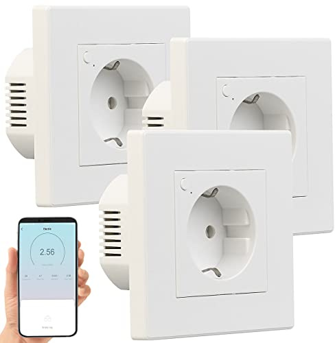 Luminea Home Control Alexa-WLAN-Steckdosen: 3er-Set WLAN-Unterputz-Steckdosen mit Verbrauch-Messung, App, 3.680 W (Alexa Unterputz-Steckdose, Einbausteckdosen)