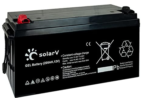 SolarV Gel Batterie 200Ah 12V extrem zyklenfest für PV Anlage, ideal für die Solaranwendungen, Wohnmobile, Baustellenbeleuchtung, Segelboote, Motoryachten.
