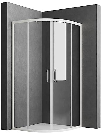 Duschkabine 90x90x185 CM Eckeinstieg, Duschkabine 90x90 Weiß Duschabtrennung Runddusche Doppel Schiebetür Echtglas Duschtür Duschkabine Schiebetür