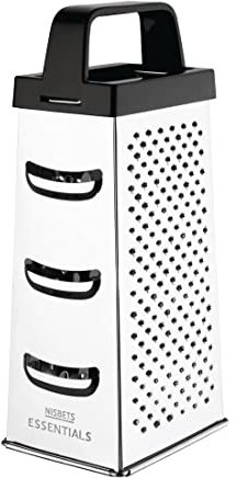 Nisbets Essentials Cheese Grater for Kitchen with Handle - Stainless Steel 4 Sided Box Vegetable Shredder DA096