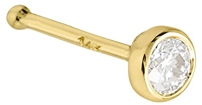 Jewelry Avalanche Solid 14Kt Yellow Gold Bezel Set 2.5MM Moissanite Ball-end Nose Stud - 22G Nose Bone Stud - April Birthstone Nose Ring Stud-NBBZ-MNT25YG