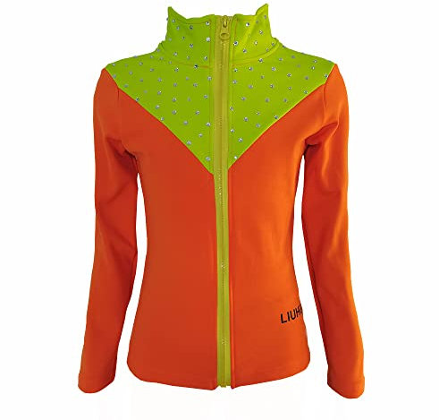 LIUHUO Eiskunstlauf Trainingskleidung Mädchen Orange Stitching Diamant Training Leistung, Jacke, X-Large