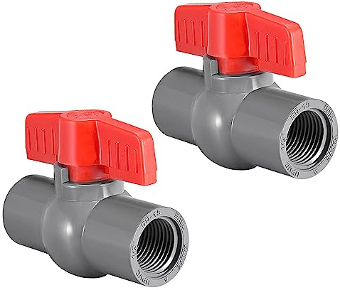 QUARKZMAN 1/2 PVC Sfera Valvola 2pz Compatta Impugnatura a T Rosso/Grigio | Rotonda Presa Femmina Filettata Sfera Valvola, per Acqua Fornitura Linea Irrigazione Tubo Raccordo System