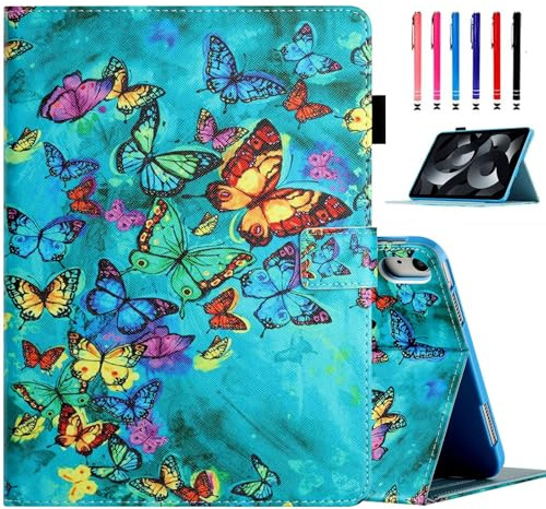 MOKASE Hülle für New iPad 11. Generation (2025 A16 11 Zoll) / iPad 10. Generation (2022 10,9 Zoll), Schlanke Folio Ständer Schutzhülle mit Automayic Schlaf/Aufwach & Bleistifthalter, Green Butterflies