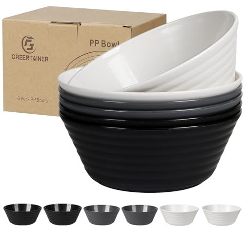 Greentainer Ciotole grandi infrangibili per cereali con coperchio, 750 ml, in plastica leggera, lavabili in lavastoviglie e adatte al microonde, per cereali, insalata, zuppa, noodle, 6 pezzi, colore