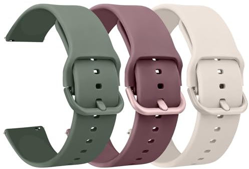 AK Pack 3 Watch Bands 20mm 22mm for Women Men, Replacement Straps Band for Smart Watch, soft skin-friendly silicone quick release, smart watch wristband (20mm, Starlight/Cactus/Violet Smoke)