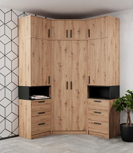 Design Möbel Kleiderschrank Gustavo Schrank Zwei Regale Kleiderschrank Holz Abschließbarer Schrank Soft-Close-Scharnieren PVC-Kanten Kleiderschrank Schlafzimmer Begehbarer Kleiderschrank Artisan Eiche