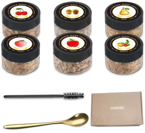 VOVCIG Natural Wood Chips,6 Flavors Wood Chips with Brush and Spoon for Whiskey,Bourbon,Old Fashioned Drink,Smoked Drinks and BBQ