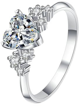 Homxi Silber 925 Ringe Damen,Eheringe Trauringe Herz mit Zirkonia 6.5MM Damen-Ring Silber Gr 52(16.5)