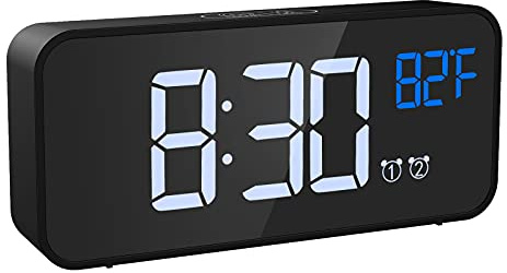 Ankilo Digitaler Wecker,Digitaler Uhr,Tischuhr Spiegelalarm mit Dual Alarm, Tonsteuerung,Schlummerfunktion, Temperatur, Lautstärke und Helligkeit einstellbar, für Schlafzimmer, Kinder Schwarz