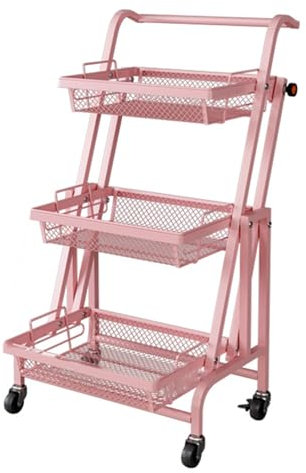EXCLURA Snack Regal 3-stufiger, Herausnehmbarer Snackkorb, Drehbarer Aufbewahrungsorganisator für Gewürze/Essen/Geschirr, Tragbares Snackregal aus Metall und Stahl für den Raum (Color : Pink)