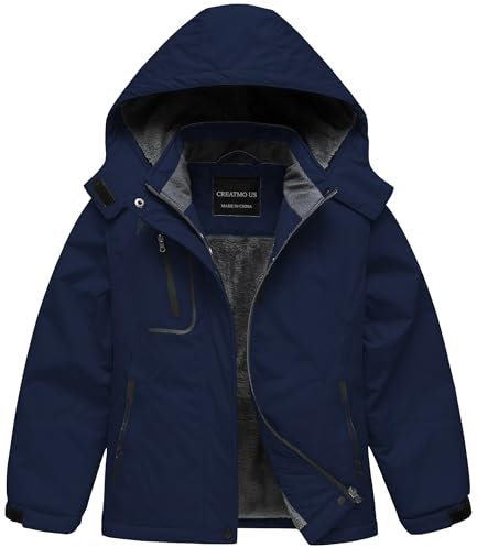 CREATMO US Wasserdichte Skijacke für Mädchen, warm, Winter, Schneemantel, winddicht, Snowboard-Regenjacke, Marineblau, 6-7 Jahre