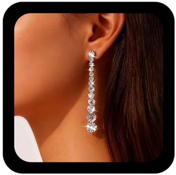 Cybche Wedding Long Rhinestone Earrings Long Tassel Crystal Drop Earrings Sparkly Cubic Zirconia Studs Bride CZ Line Earring Jewelry for Women