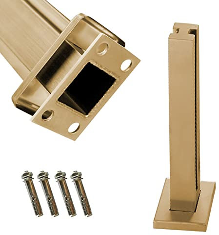 DLAZUM Poste de barandilla de Vidrio Dorado para jardín con Kit de Montaje en Piso, Abrazadera para Cerca de Vidrio para barandilla de Escalera de balcón Exterior, Poste de barandilla de Acero INOX