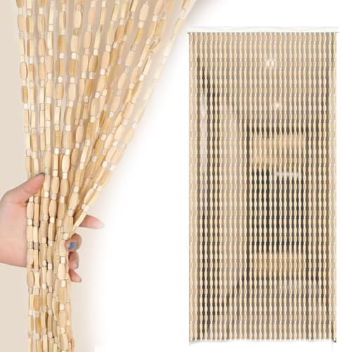 Perlenvorhang Bambus Türvorhang 60x180cm 90cmx200cm Hängevorhang Für Türen Perlen Vorhänge Für Türen, Wohnzimmer, Als Raumteiler Oder Dekoration(Natürliche,80cmx 200cm)