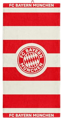FC Bayern München Duschtuch 140 x 70 cm (Rot/Weiß) I Großes Badehandtuch aus 100% Baumwolle mit gewebtem Vereinswappen & Aufhänge-Öse I Offiziell lizenziert
