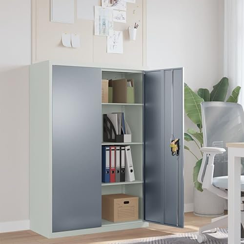 Schränke & Aufbewahrungs-Aktenschränke, Aktenschrank, Hellgrau und Dunkelgrau, 90 x 40 x 140 cm, Stahl
