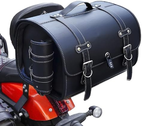 MJHQWE Motorrad Hecktasche für Harley-Davidson Fat Bob 114 2018-2024,Leder Wasserdichter Retro Motorrad Tasche Motorrad Aufbewahrungstasche Motorrad Zubehör,C