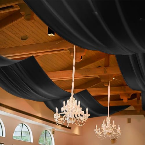 6 Panels Black Ceiling Drapes for Wedding, 5ftx20ft Ceiling Drapes Smooth Satin Fabric Curtain Wedding Arch Draping Fabric Romantic Ceiling Decorations for Weddings Party Ceremony Stage