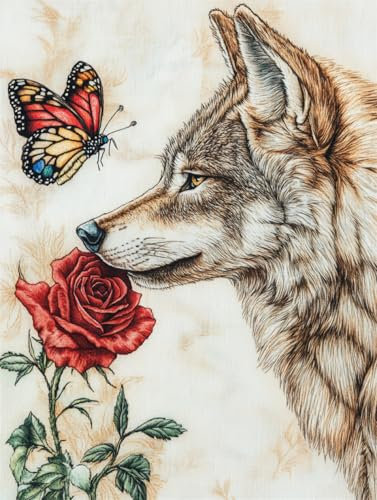 DIY Materiales Para Hacer Alfombras Kits De Almohadones Con Gancho De Pestillo El Lobo Y La Rosa Kits De Crochet De Animales De Fantasía Kits De Bordado Kit De Crochet Para Principiantes Ma 100x140cm