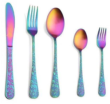 NSTVVEE 40 Piece Cutlery Set for 8, Stainless Steel Cutlery Set, Modern Imperial Flatware Set, Include Knife/Fork/Spoon & Long Teaspoon/Salad Fork Dishwasher Safe Cutlery Carving