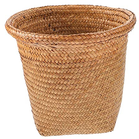 ANDRESLAD Cesta de Basura Tejida de Paja Resistente y Fácil de Limpiar, Cubo de Basura Doméstico para Dormitorio y Hotel, Diseño Práctico y Natural