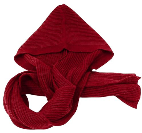 Winter Damen Dicker Warmer Strick Kapuzenschal Pullover Kopftuch Hoodie Mütze Muslimische Frauen Wollmütze Kapuzenschal Wickelschal Häkelstrick Halswärmer Schal Schwarz (Red, One Size)