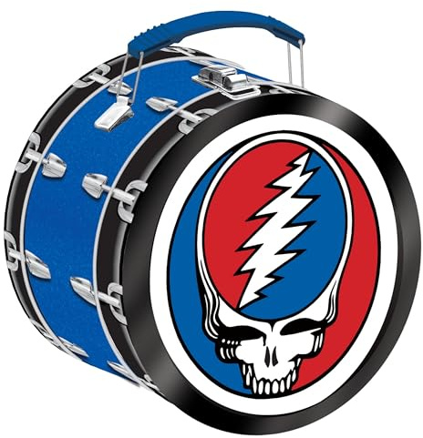 AQUARIUS Grateful Dead Fun Box Drum Tin — Round Storage Organizer Container Collectible Merchandise Gift for Teens, Adults, and Rock Music Fans