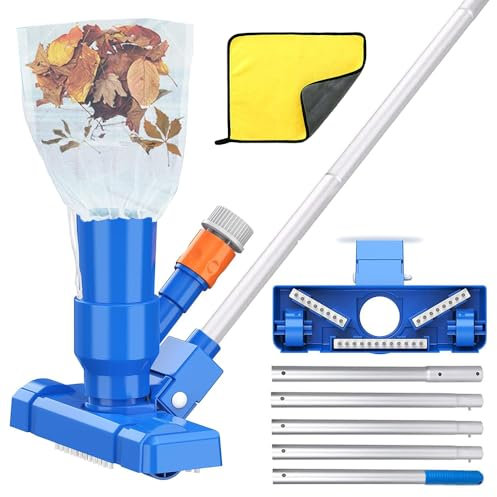 Aspirapolvere per piscina, pulizia del pavimento della piscina, 180 cm, aspirapolvere per piscina con 5 rinforzi rimovibili, asta in alluminio e panno per la pulizia della piscina, aspirapolvere per