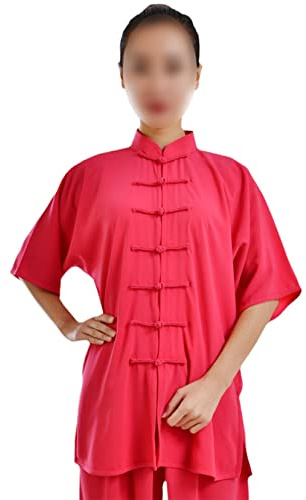 TREWQ Chinese Martial Arts Apparel Clothing Womens Tai Chi Clothes Zen Meditation Uniform Silk Cotton Kung Fu Clothing Rose red-XL