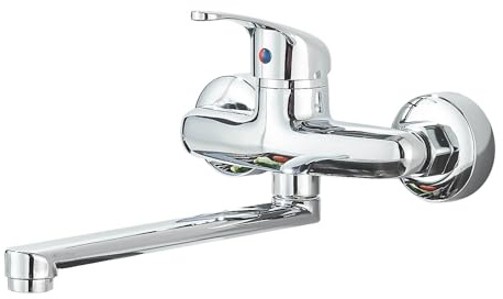 Saeuwtowy Robinet de Cuisine Mural, Mitigeur Mural Rotatif à 360°, Bec Verseur de 230 mm de Long, Robinetterie en Acier Inoxydable 304, Aérateur Démontable, Chromé