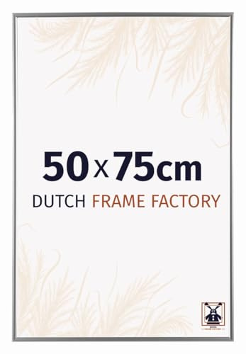Dutch Frame Factory - Bilderrahmen 50x75 cm Silber Hochglanz - Kunststoff | Antireflex-Acrylglas aus Kunststoff, Wandmontage, Geeignet für Fotos, Poster und Puzzles, Easy, Made in Holland