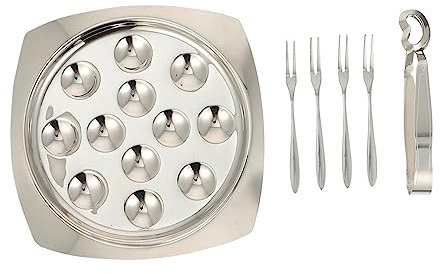 CIYODO Vajilla De Caracol Plato De Acero Inoxidable y Pinzas Tenedores Para Caracoles Para Servir Eventos De Jardín