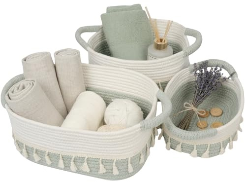 danpinera körbchen aufbewahrung, Körbe Aufbewahrung 3er-Set, Wickelkommode aufbewahrung für Organizer Wickelkommode, Storage Basket für Wohnzimmer Badezimmer Schlafzimmer Grün-Weiß