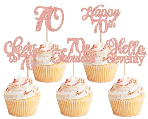 Blumomon 30Pcs Rose Gold 70th Happy Birthday Cupcake Toppers Happy 70 Cupcake Topper Cheers to 70 Fabulous Cake Decoration for 70th Birthday Party Decoration 70th Anniversary Cake Decoration