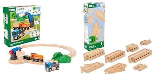 BRIO World Bundle – Starterset Güterzug mit Kran A (36028) & Schienen Starter Sortiment B (36099) – Holzspielzeug für Kinder ab 3 Jahren – Zugset & Schienenerweiterung kombinierbar