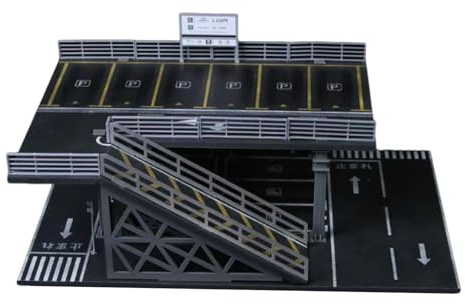 Hellery Garage Car Park 1:64 Maßstabsmodell-Auto-Vitrine, Miniatur-Szenenmodell-Diecast-Autogarage mit realistischen Details für Sammler, Kinder, Rollenspielzeug, Style B