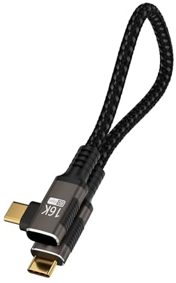 KMMXXCPM Câble USB-C Court Coudé 30cm,USB 5 avec Transmission de données à 80Gbps Compatible avec Thunderbolt 5/4,90 degree Type C Cable Charge Rapide 240W,USB-C 16K@60Hz/8K@120Hz pour écran/Display.